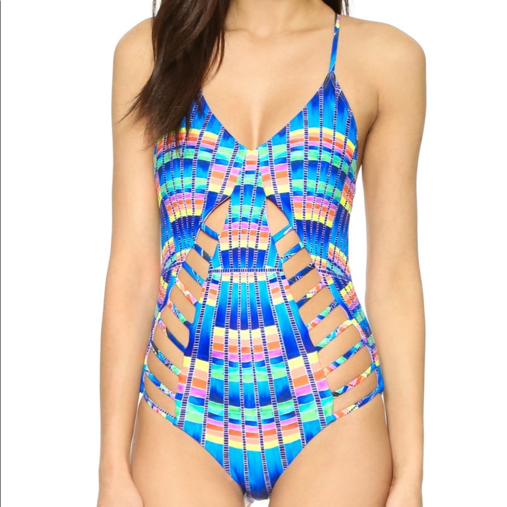Mara Hoffman Flight Azure Lattice Swimsuit